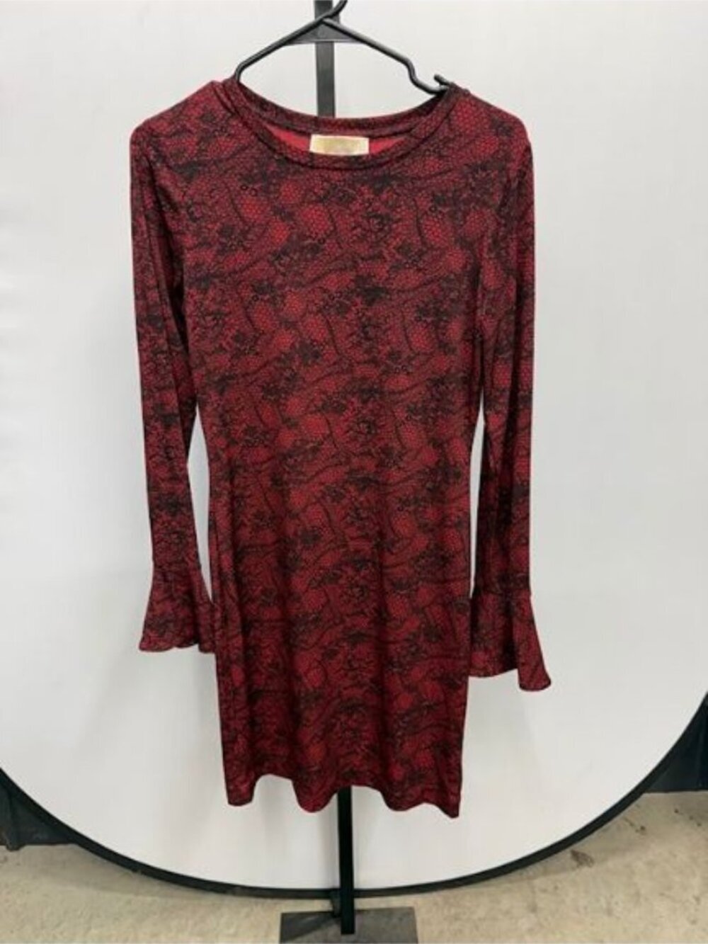 Michael Michael Kors Red Lace Jersey Knit Sheath Long Sleeve Dress